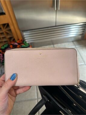 kate spade Blush Pink Saffiano Zip Wallet with Gold Logo